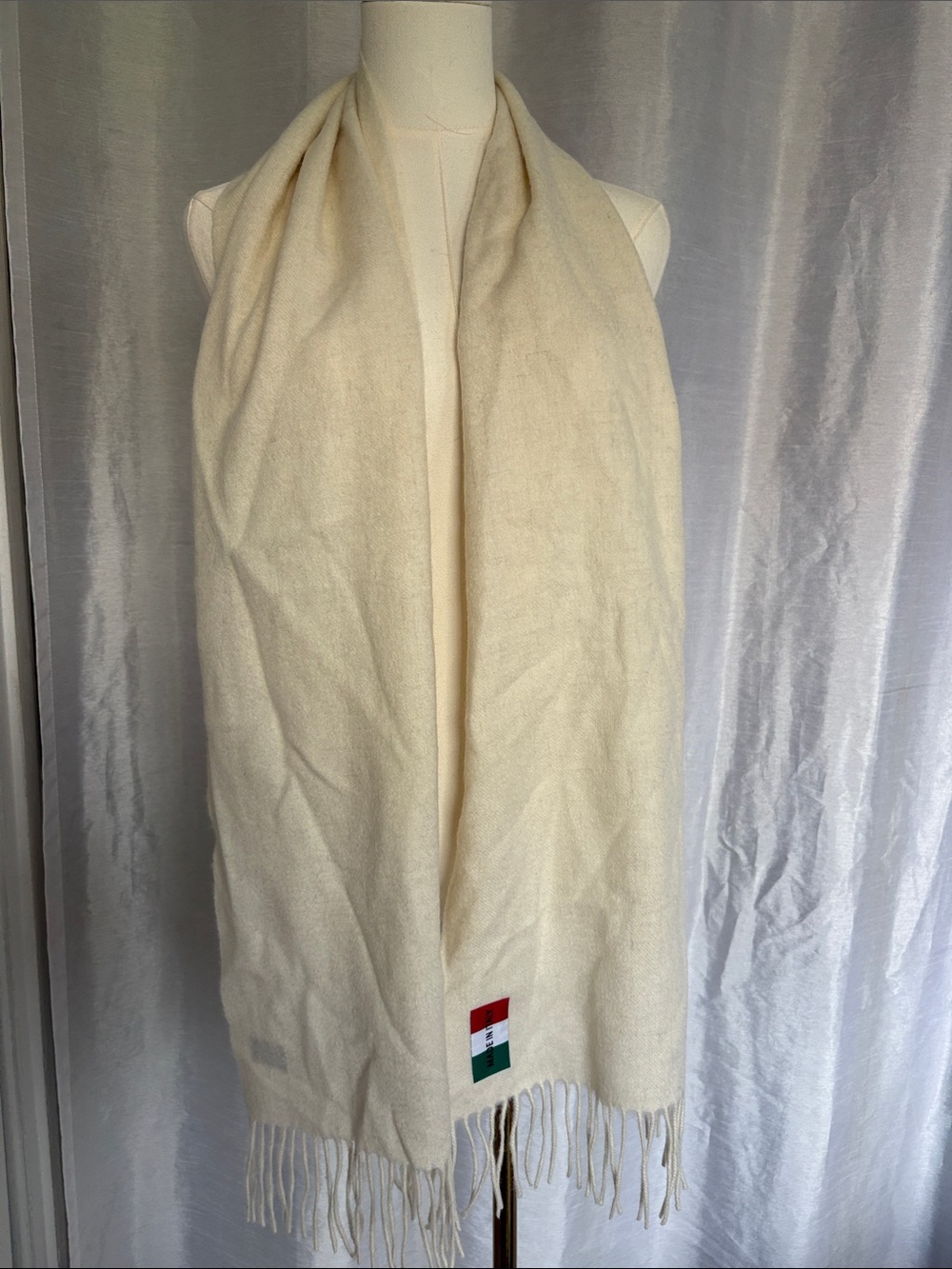 Cream Pure Wool Fringe Scarf - Made In Italy